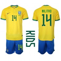 Brasilia Eder Militao #14 Koti Peliasu Lasten MM-kisat 2022 Lyhythihainen (+ Lyhyet housut)